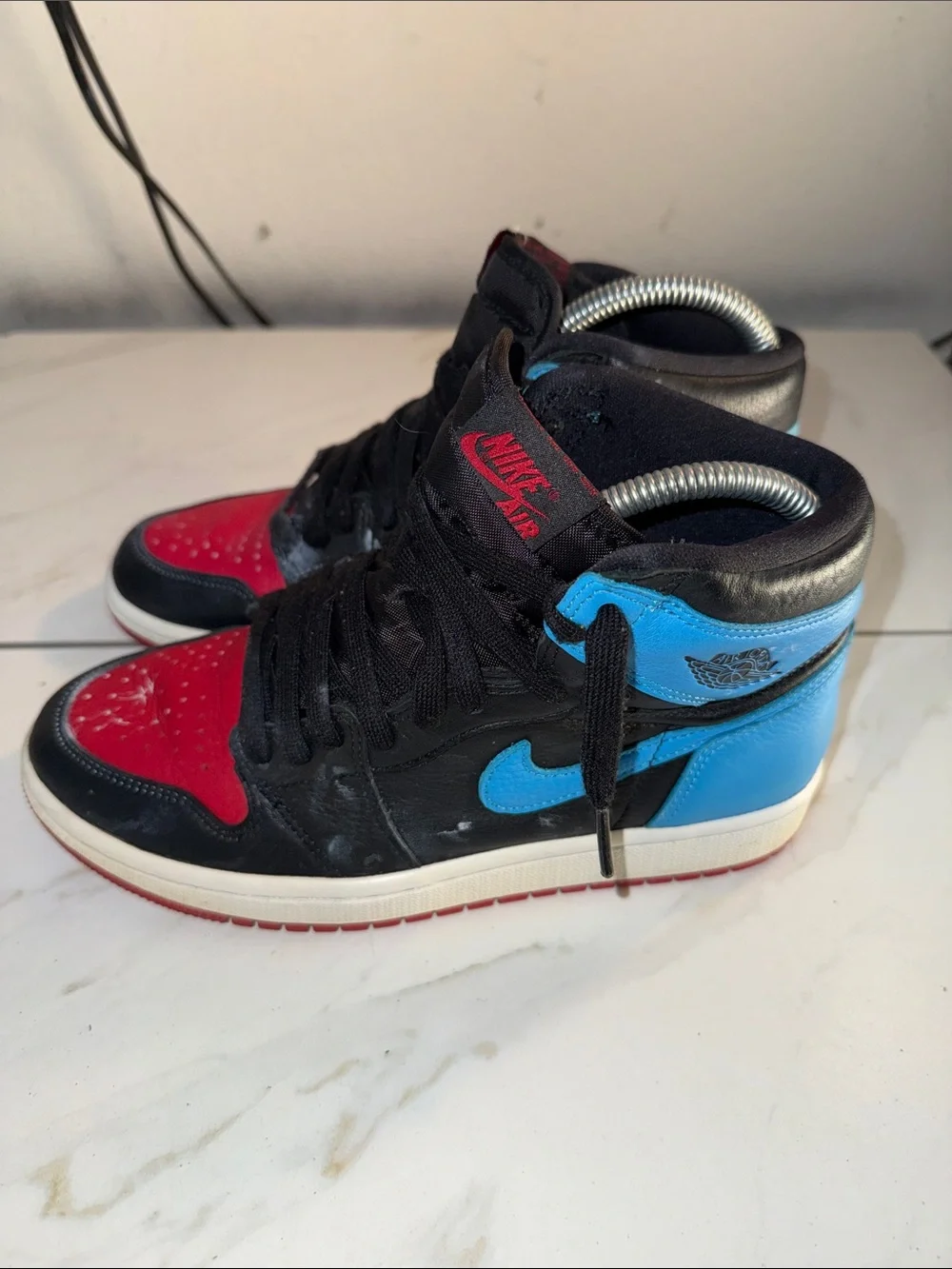 Nike Kids High-Top Sneakers in Blue, Black & Red Jordan’s
